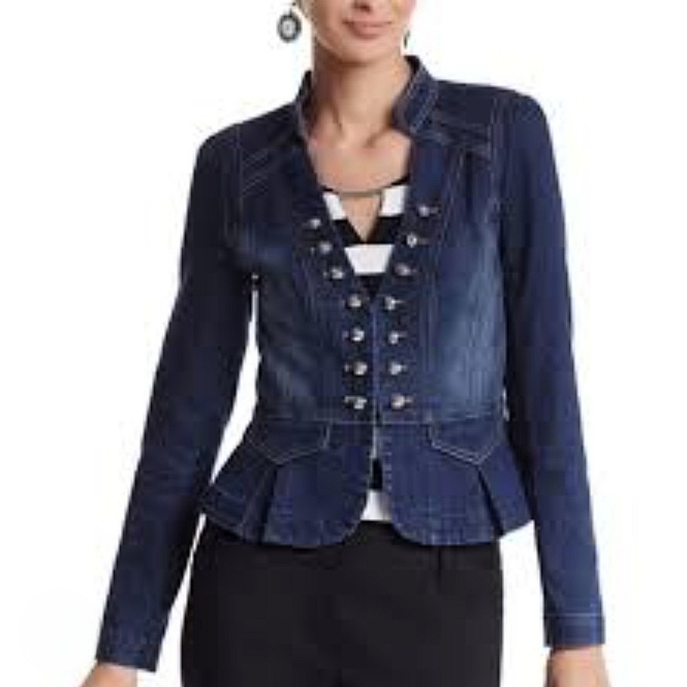 White House Black Market Military Style Jean Jacket Size-0